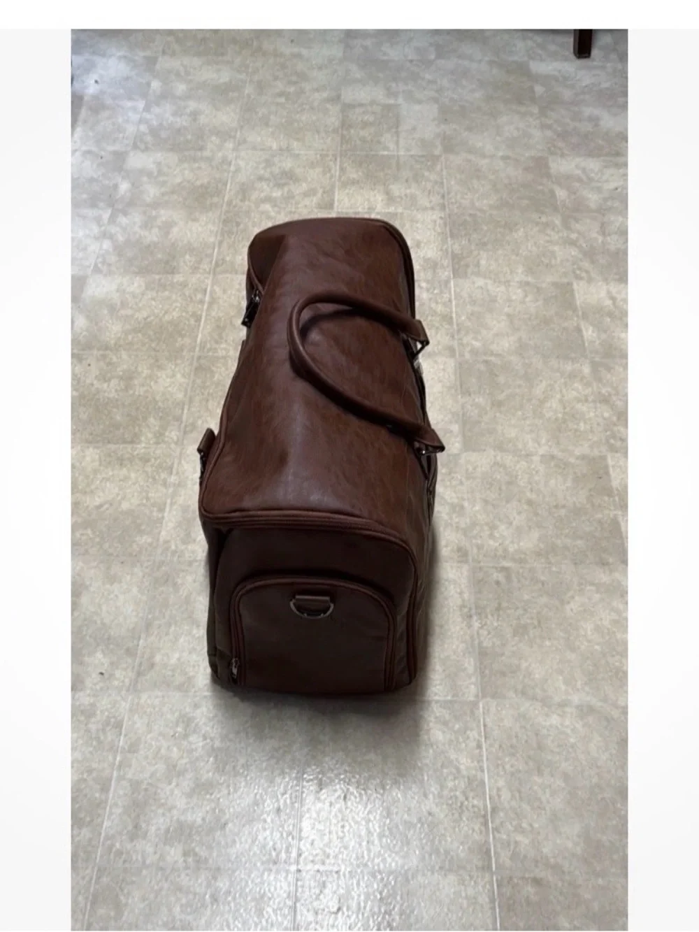 Men's Brown Faux Leather Duffel Bag